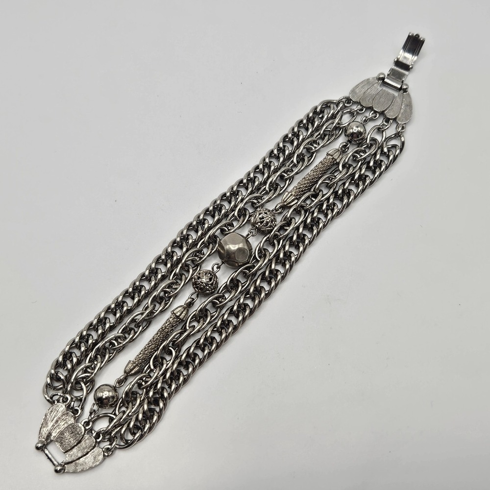 Vintage Kramer of New York Silver Tone Multi Strand Chain Bracelet 6.5"